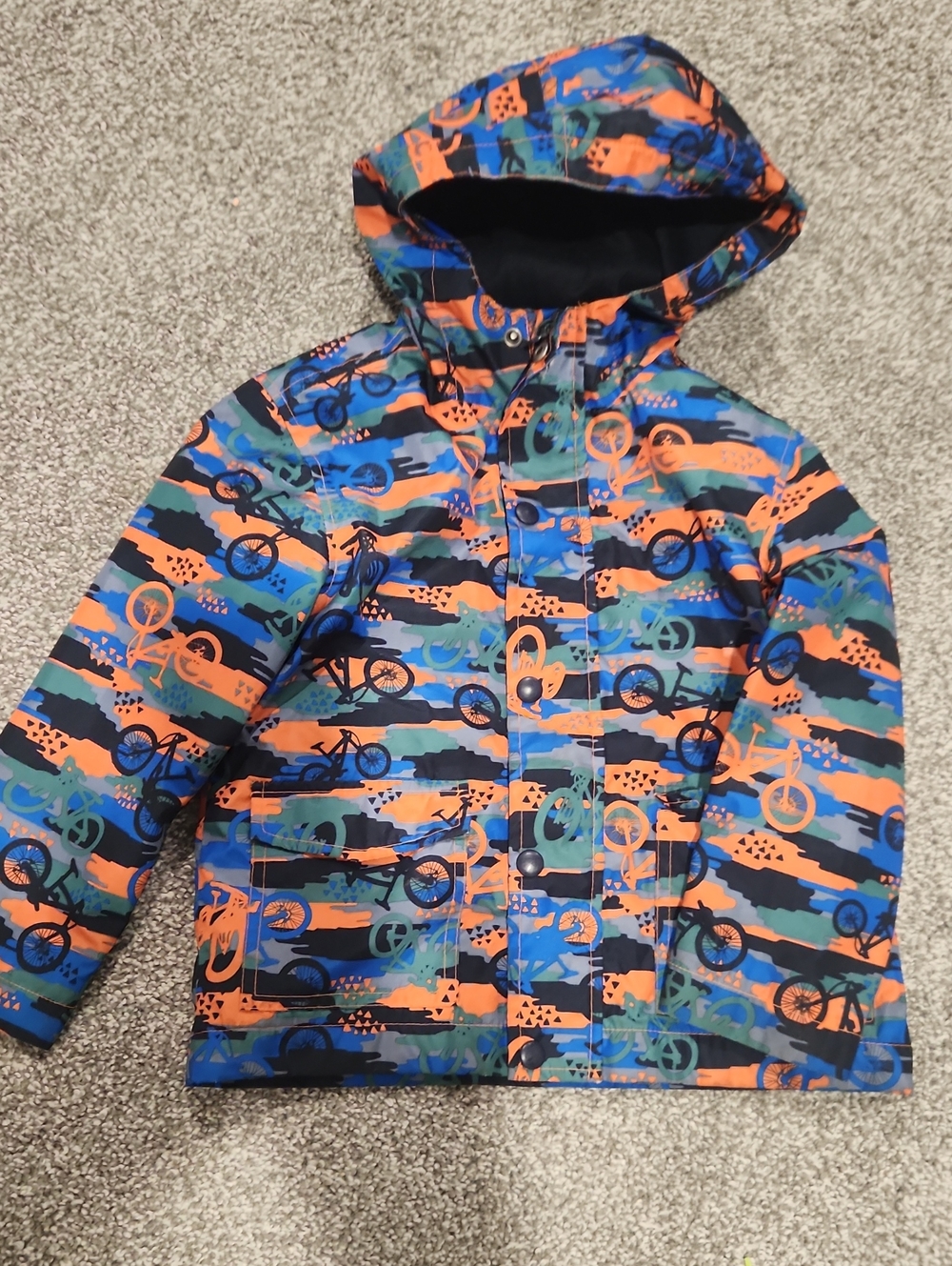 Joe Fresh Kids Bike-Print Hooded Jacket - Orange, Blue, Green, Black